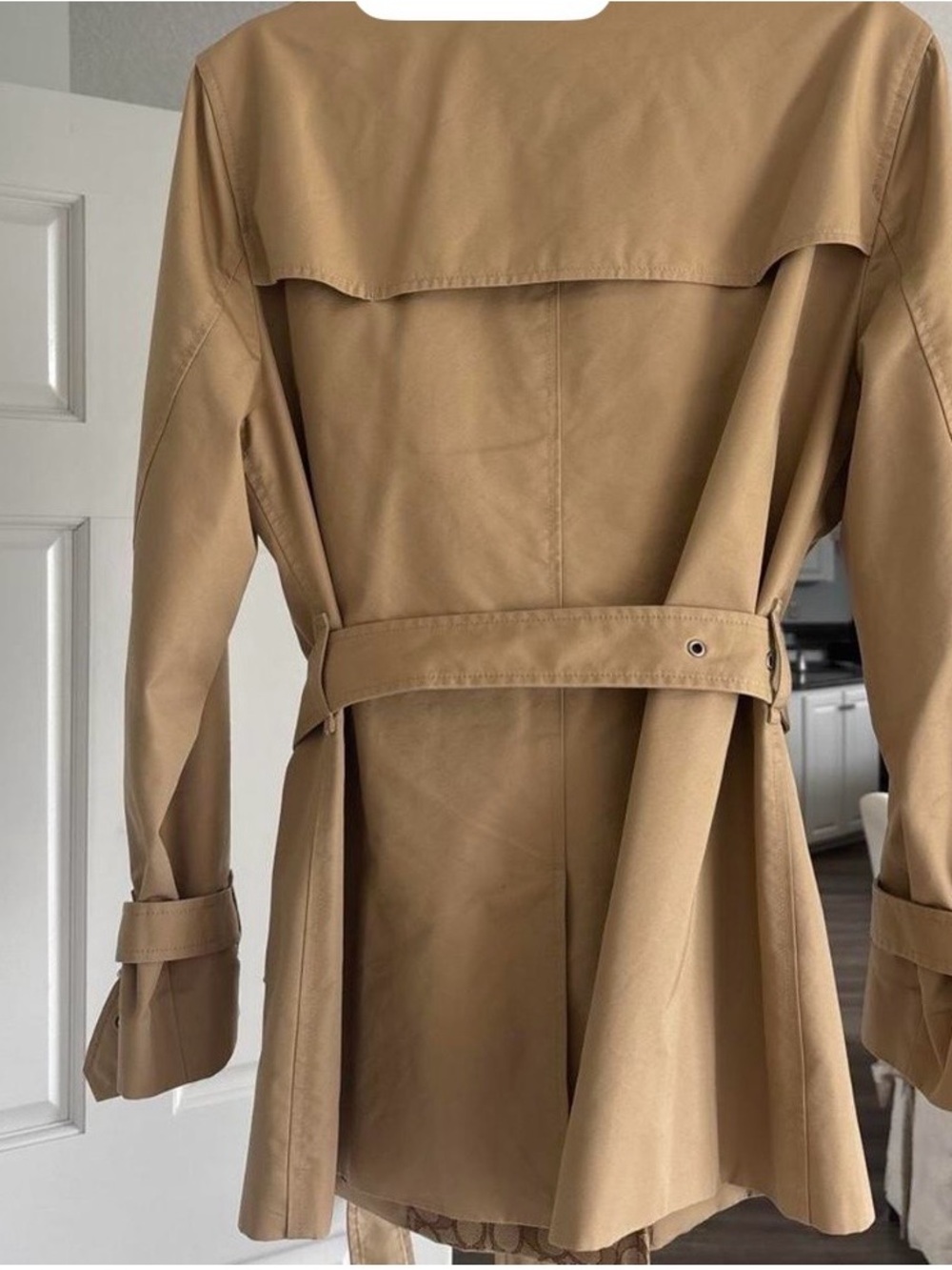 Coach Tan Double-Breasted Trench Coat with Belt - Picture 2 of 6